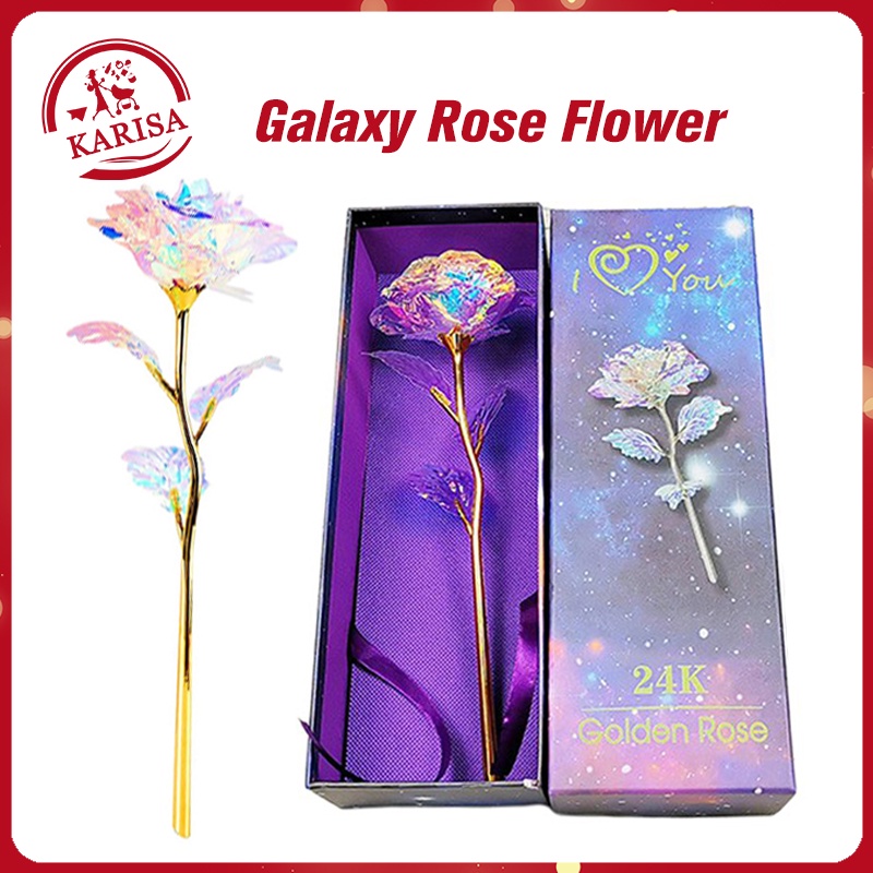 24K Golden Rose Galaxy Forever Rose Flower With Box Anniversary Gift ...