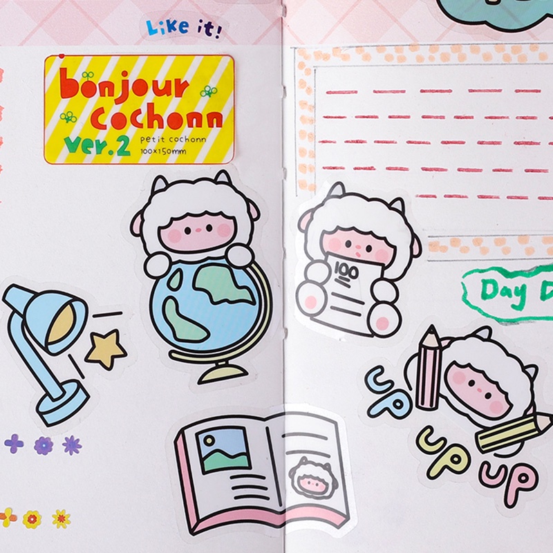 40 Pcs Cute Cartoon Waterproof PET Stickers Pack Student Handbook Deco ...