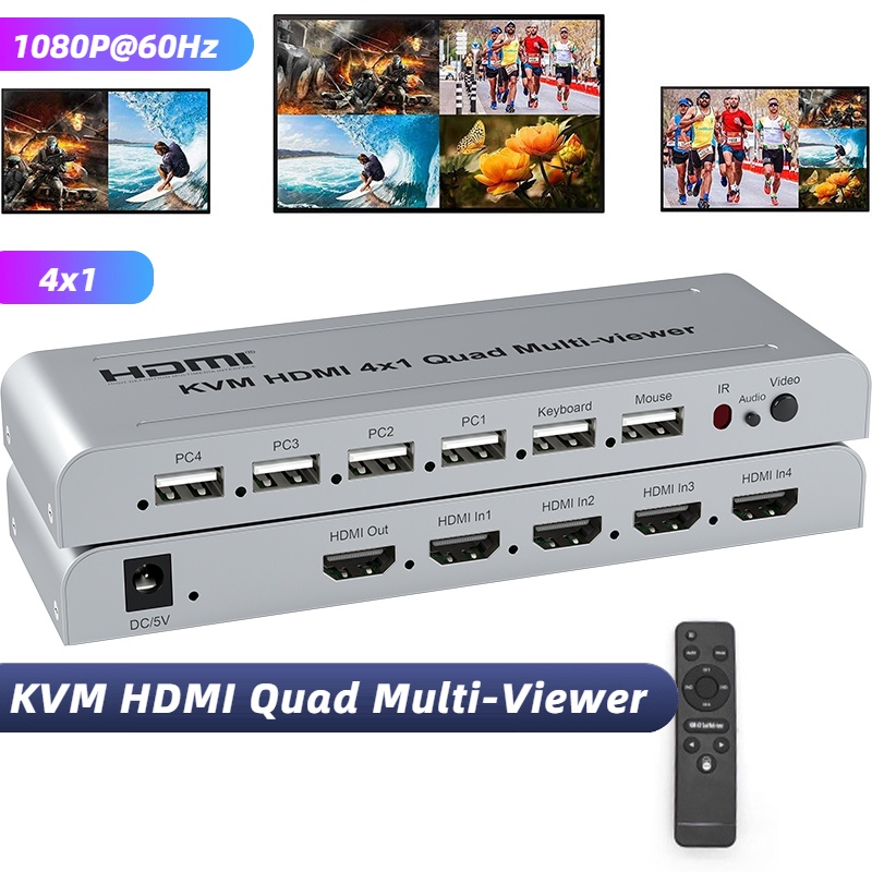 KVM HDMI 4X1 Quad Multi Viewer Switch 4 in 1 out Vedio Processor Screen ...