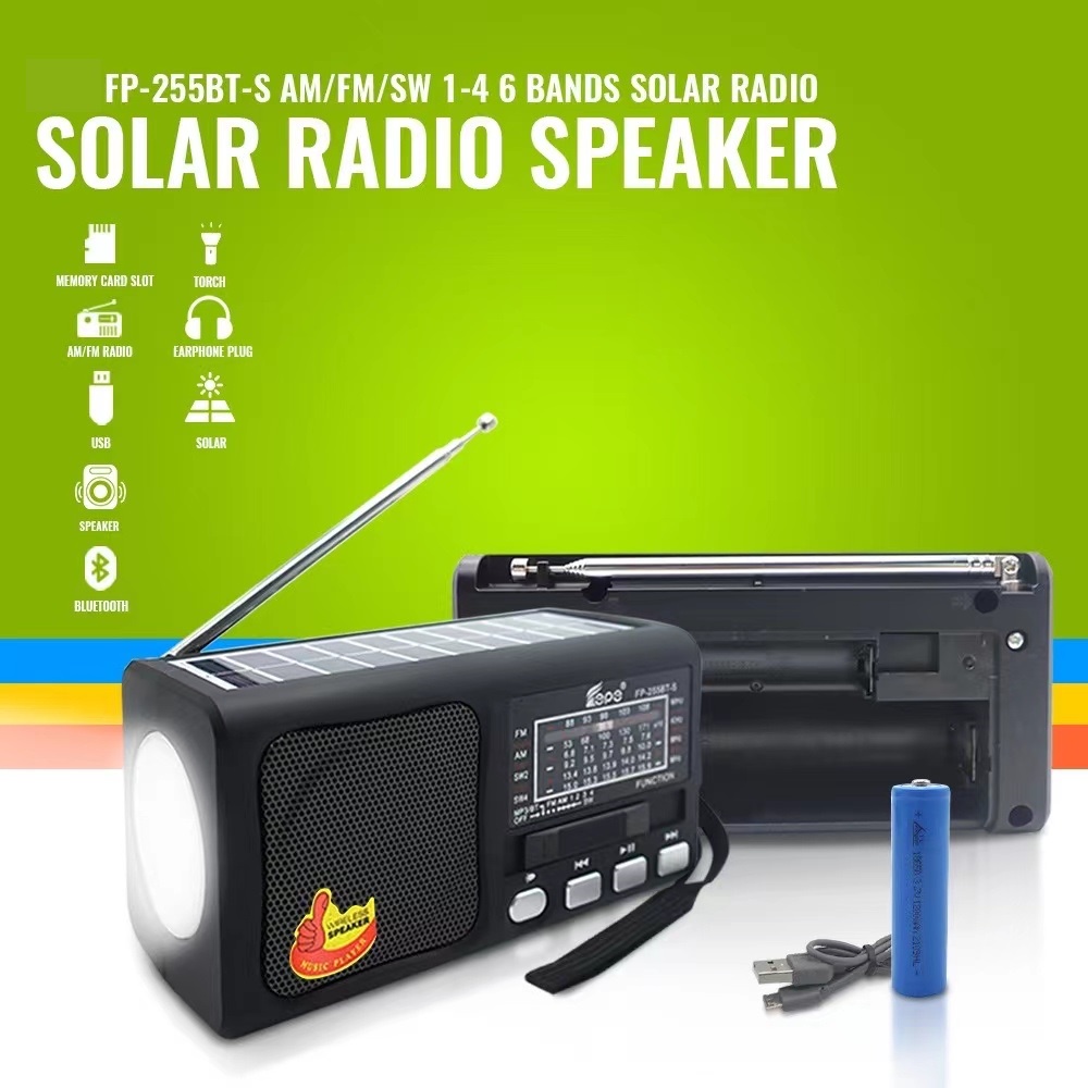 Solar Bluetooth AM/FM/SW 4 band Radio FP-255BT with USB/TF music player ...