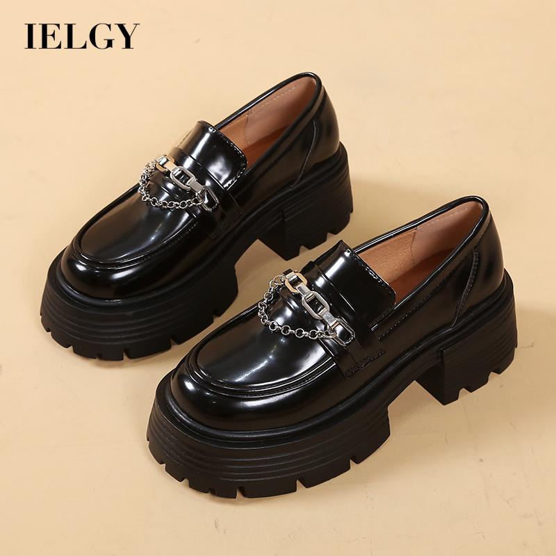 IELGY Women's Loafer Round Toe British Style Chain Big Head Thick ...