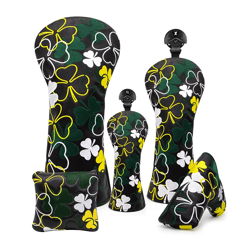 Golf Club Headcovers Lucky Clover White Premium Leather Head Covers Set
