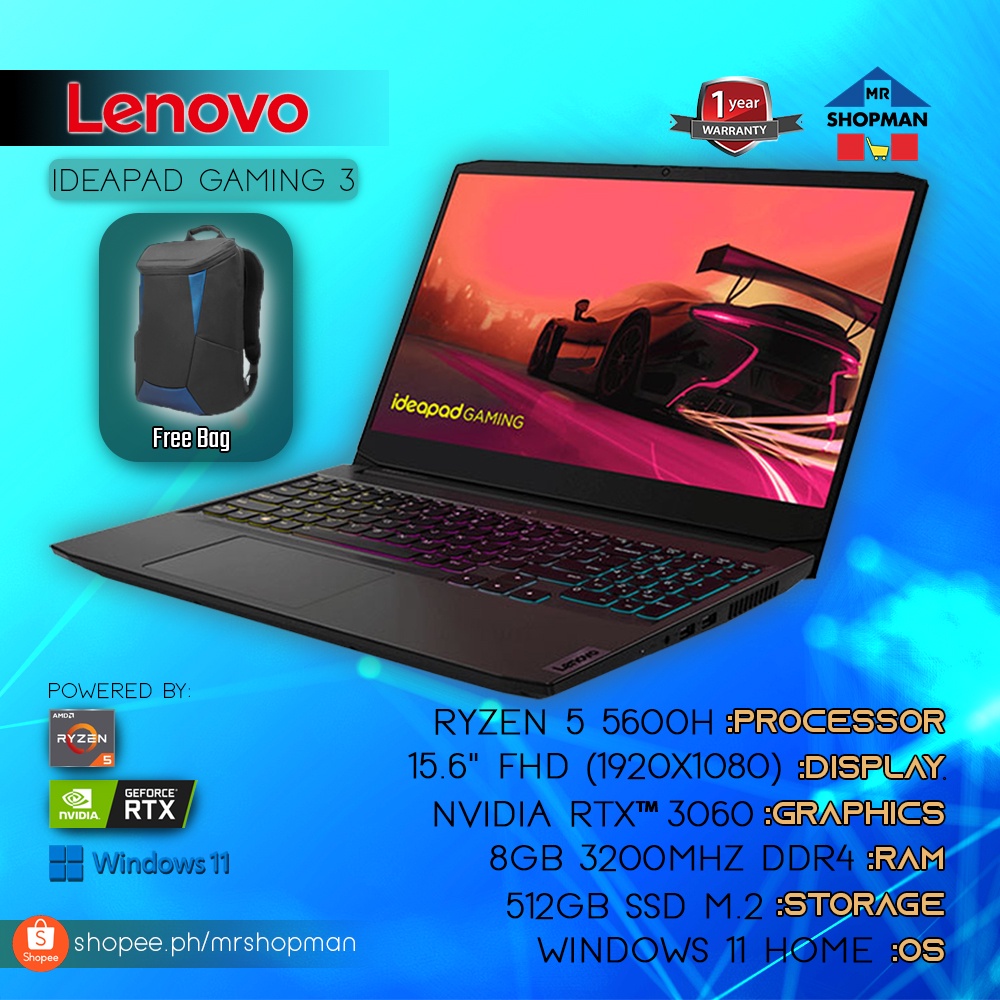 Lenovo IdeaPad Gaming 3 Ryzen 5 5600H | RTX 3060 |8GB RAM | 512GB SSD ...