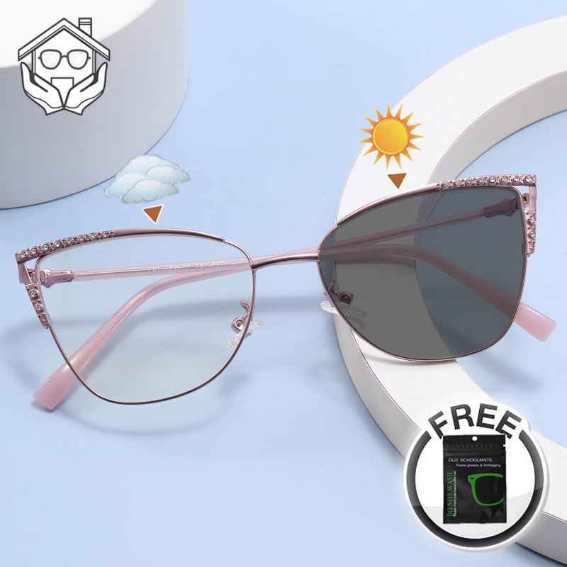 Cat Eye Glasses For Women Men Photochromic Anti Radiation Glasses Metal