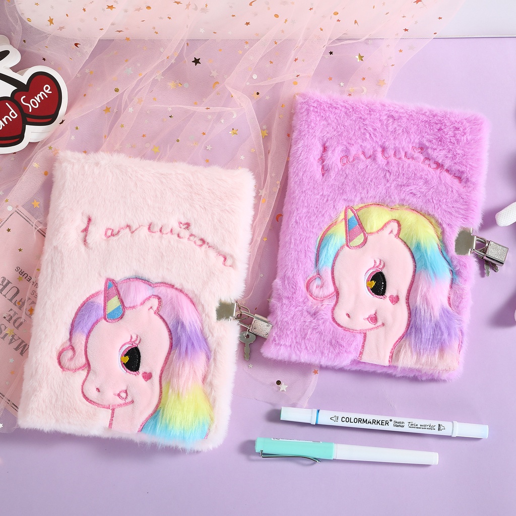 A5/Cute Unicorn Notebook New Plush Notebook With Lock Student Password ...