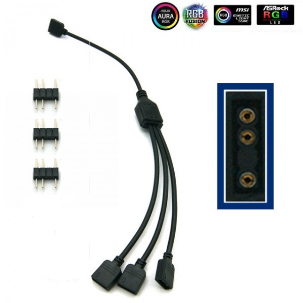 Loiisgy 1-to-3 ARGB Splitter Cable, 5V 3Pin Addressable RGB 1 To 3