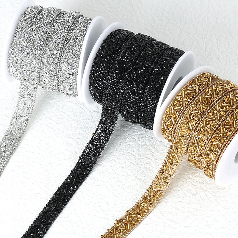 QIAO 11mm Rhinestones Seed Beads Ribbon Glitter Crystal Tapes Glass ...