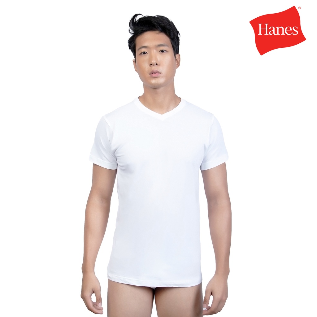 Hanes White Easy Fit High V Neck T Shirt Singles 1109 Shopee Philippines