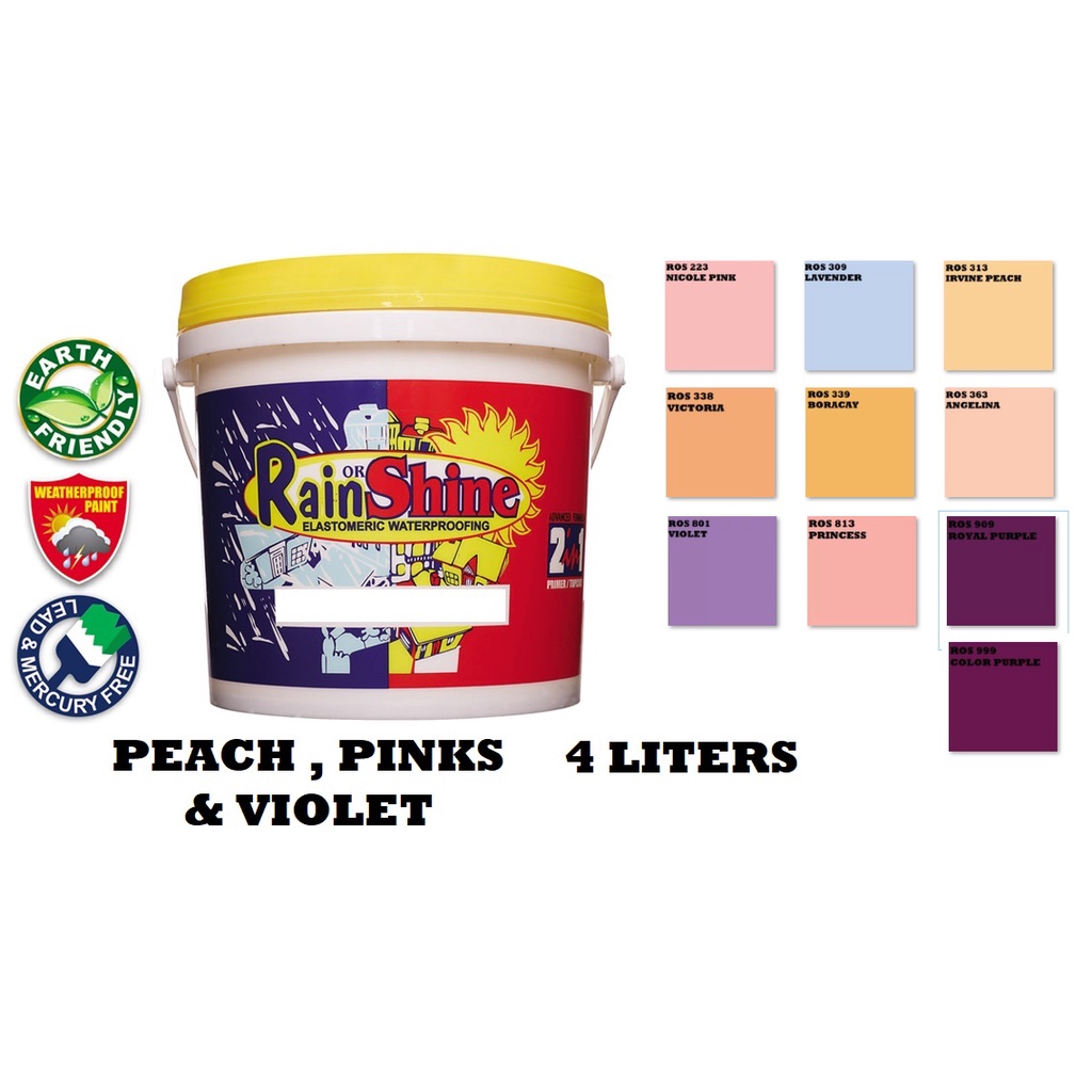 RAIN OR SHINE COLORS PINK , VIOLET & PEACH 4 LITERS 1 GALLON
