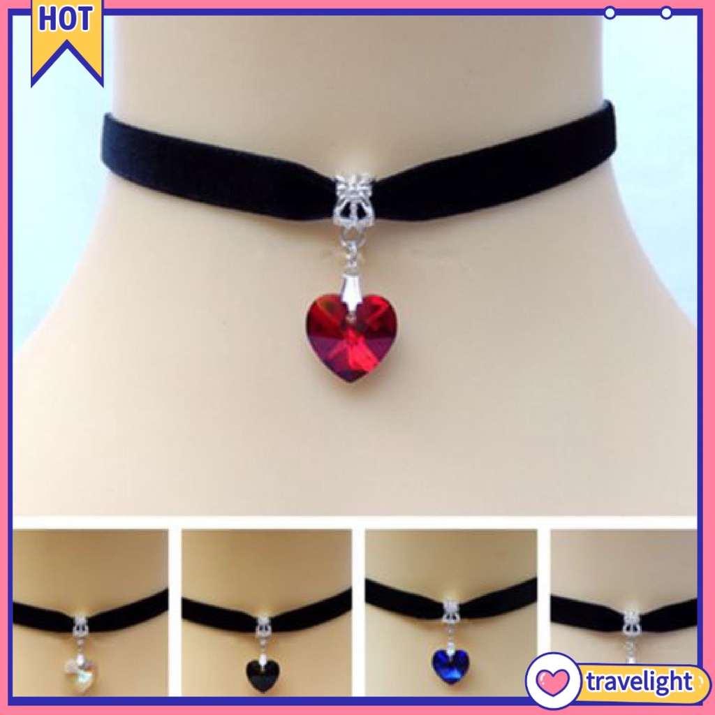 [TR] Lightweight Velvet Choker Necklace Heart Pendant Choker Necklace
