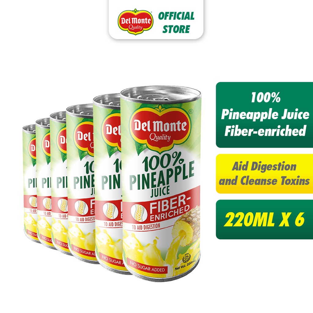 DEL MONTE 100 Pineapple Juice Fiberenriched to Aid Digestion and Cleanse Toxins 220ml x 6