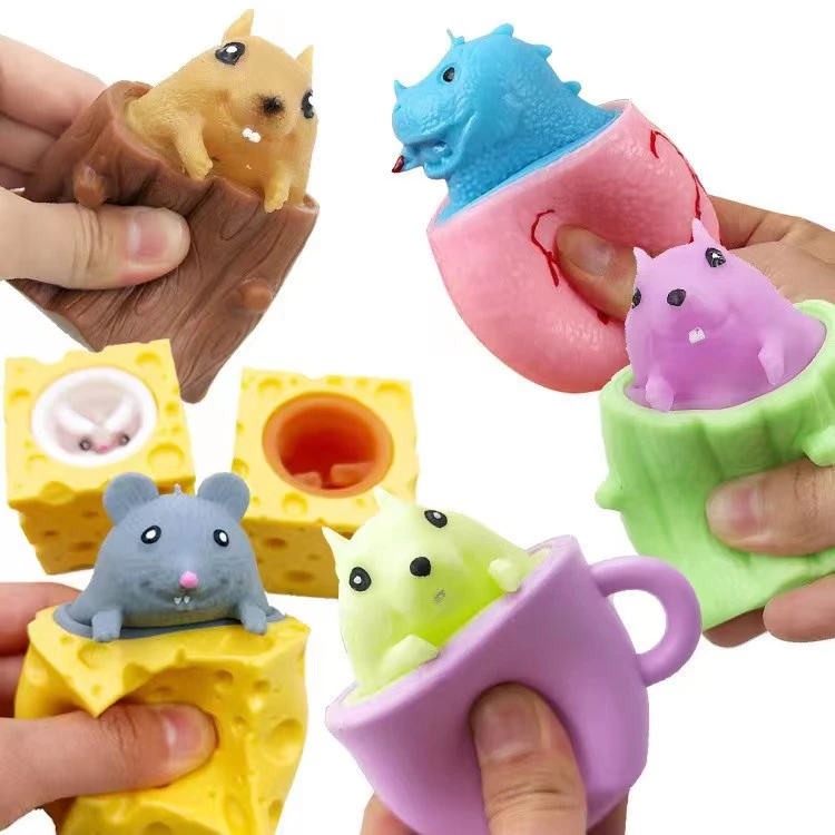 Cute Squishy Toys Cheese Mouse Toys Funny Rat Cup Squeeze Cup Toys for Kids Stress Reliever Toys