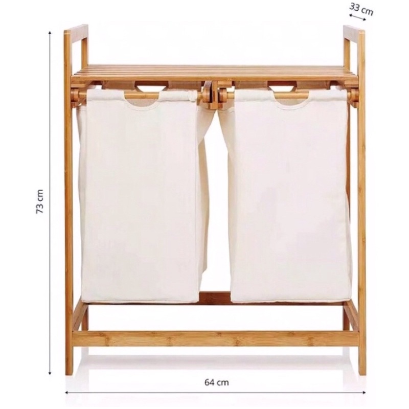 Bamboo Laundry Hamper 2sectional Pullout Laundry Basket Wooden