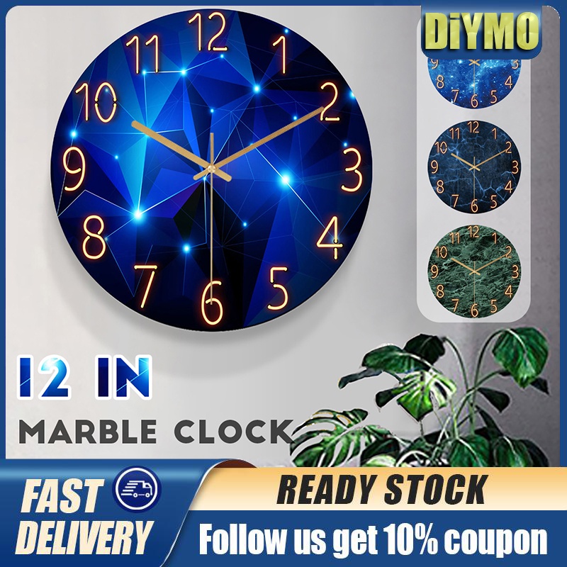 (Local )12 inch Luminous Wall Clock Quartz Wooden Silent Glow in the ...