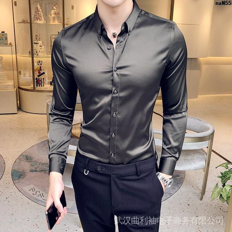 Business Ice Silk Men's Thin Summer Shirt HalfSleeved Genuine Silk