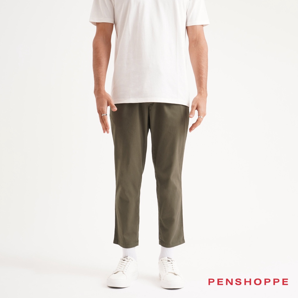 Penshoppe Dapper Fit Ankle Length Pull On Trousers For Men (Olive ...