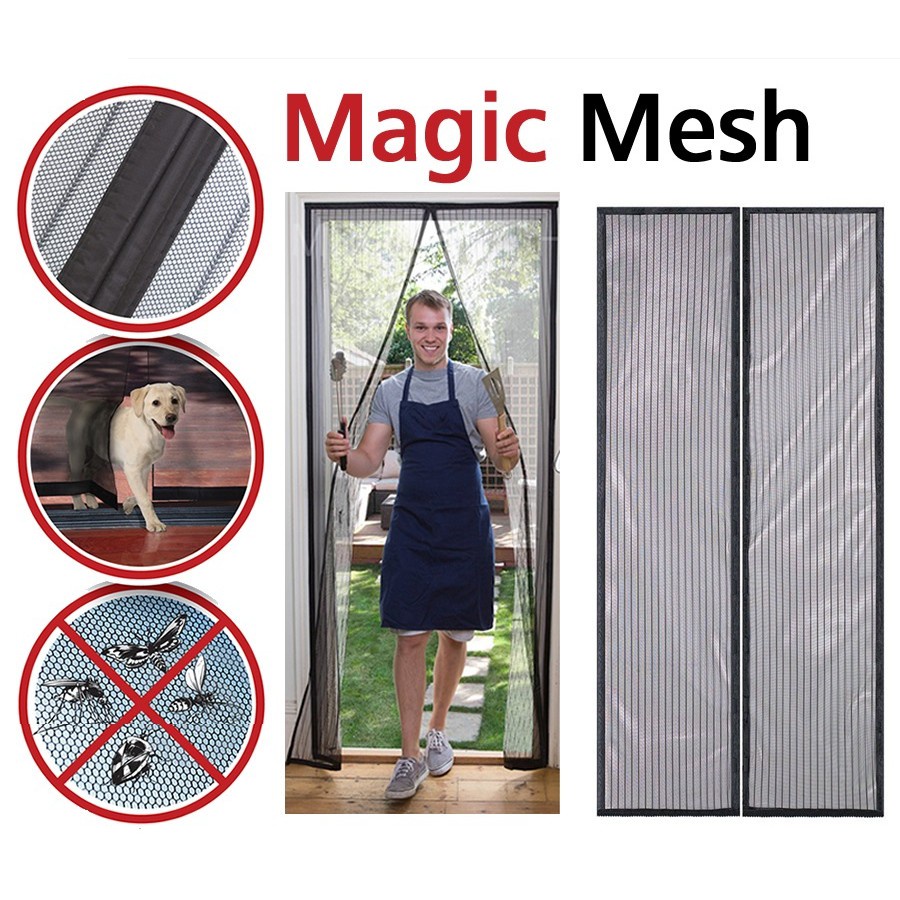 1Pc Black Magic Mesh Deluxe Hands Magnetic Screen Door Net Automatic ...