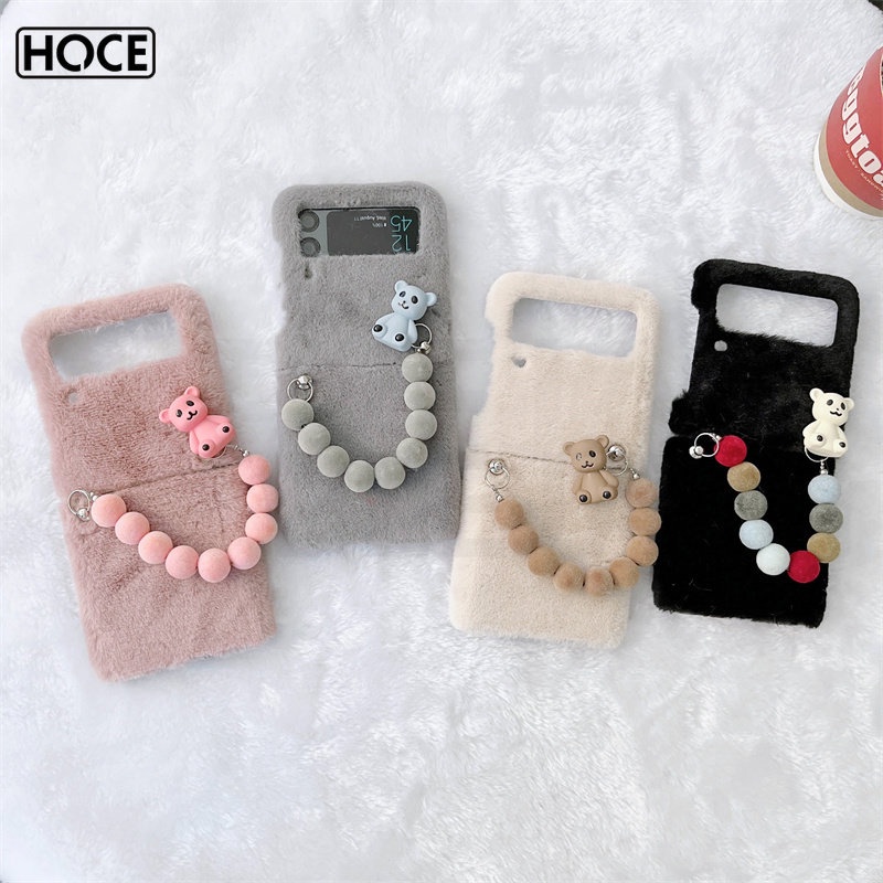 HCOE ZFlip5 Cute Cartoon Bear Plush Phone Case For Samsung Galaxy Z
