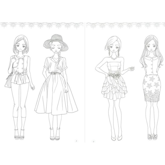 Import Book Girl Fashion Look Korea Coloring Book Coloring Book ...