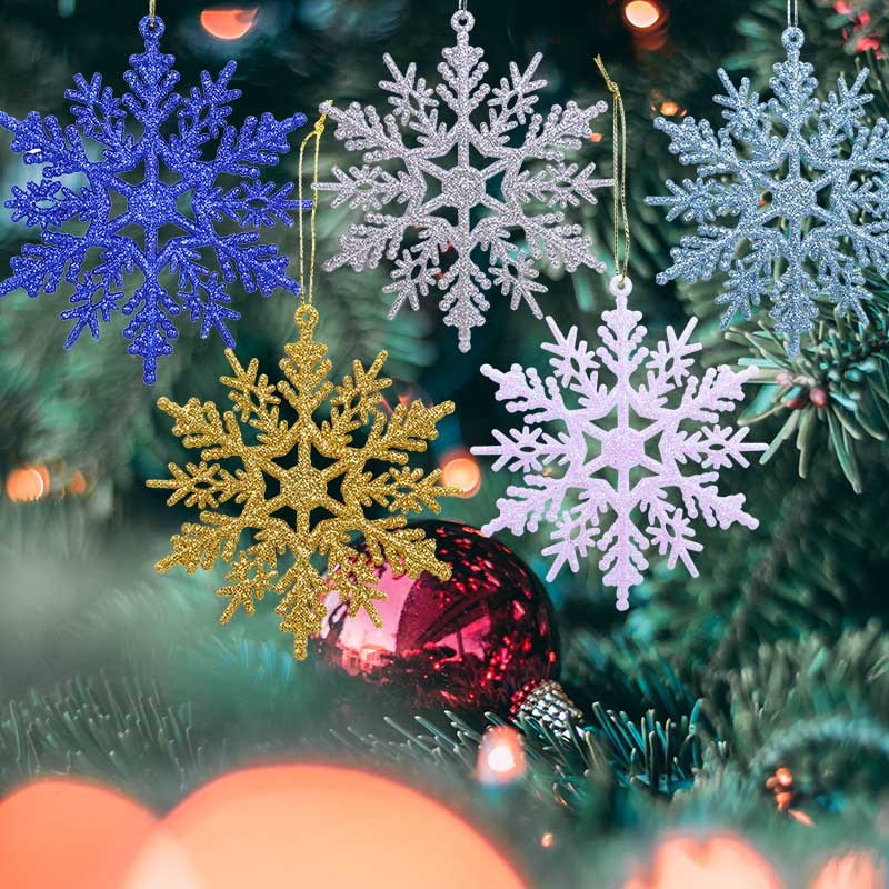 6Pcs/Bag New Glitter Snowflake Christmas Ornaments Xmas Tree Hanging ...