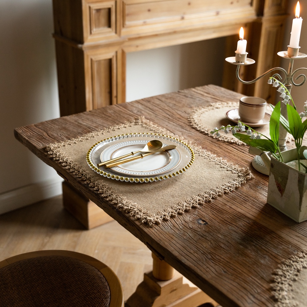 Vintage Art Dining Mat Jute Tassel Table Mat Round Mat Rectangular ...
