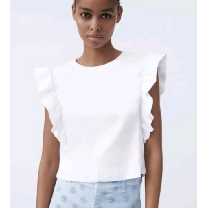 Zara Ribbed Ruffle Sleeve | Shopee Philippines