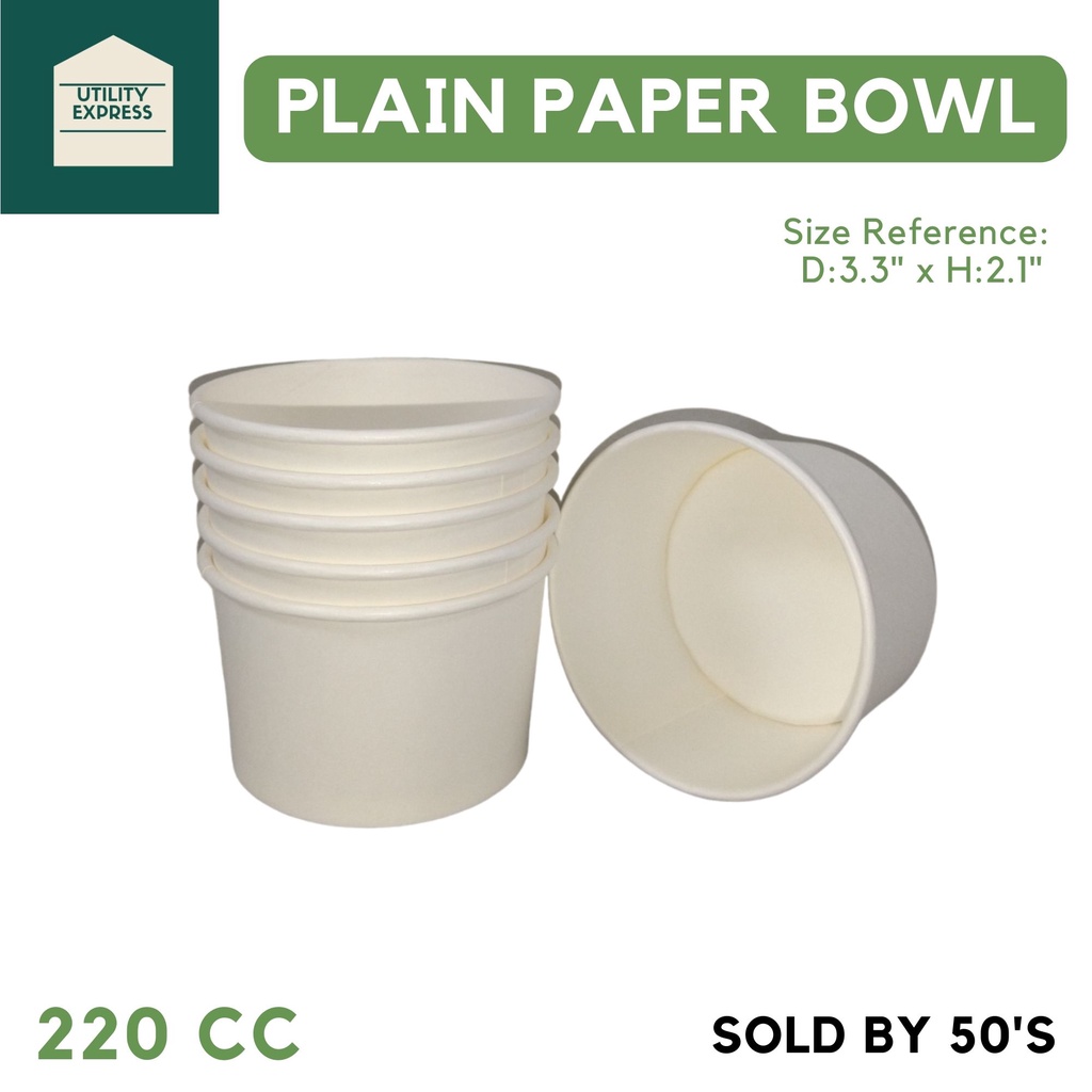Paper Bowl Plain White & Plastic Lid [50pcs] 220cc/260cc/390cc/520cc ...