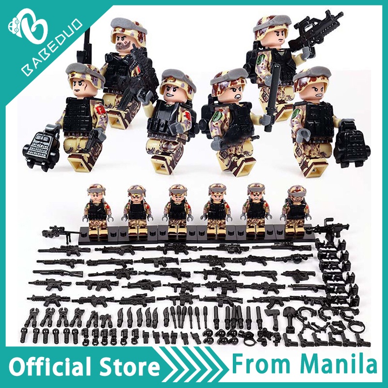 (hot)BABEDUO 6PCS SWAT Military Army WW2 Minifigures Toy Building Kit ...