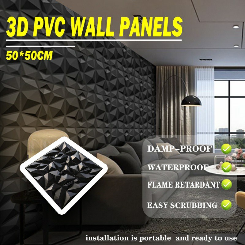 Black 3D PVC Wall Panel, Gold PVC Wallpaper, High Quality, Accent Wall ...