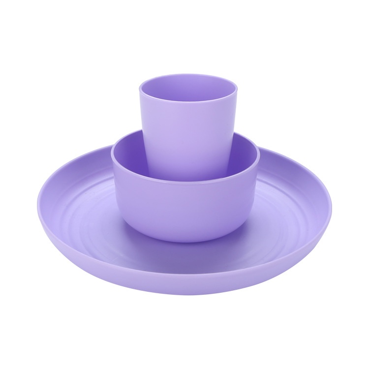 Purple Wheat Straw Bowls Plates Set Spoon Chopsticks Dinner Cup