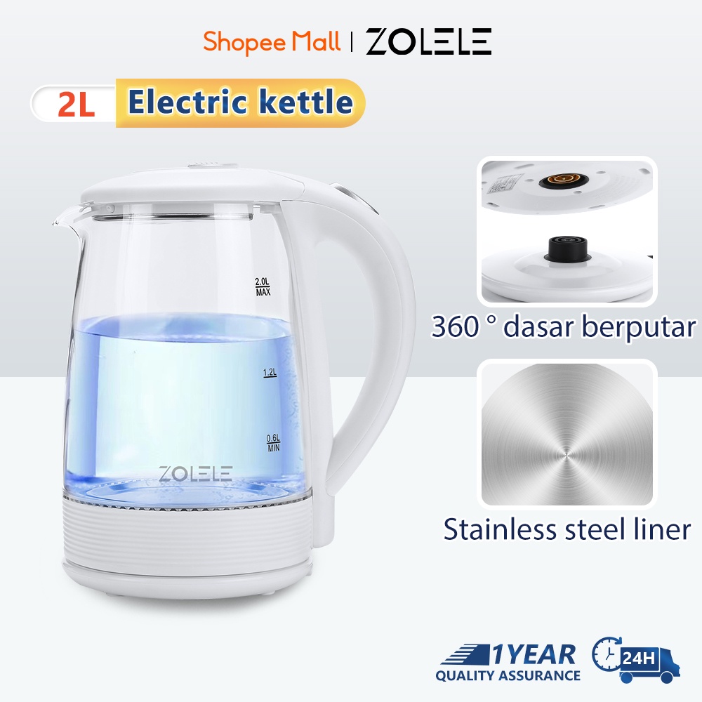 Zolele ZH101 Electric Kettle 2L HighPower (1500W) Heater AntiScalding