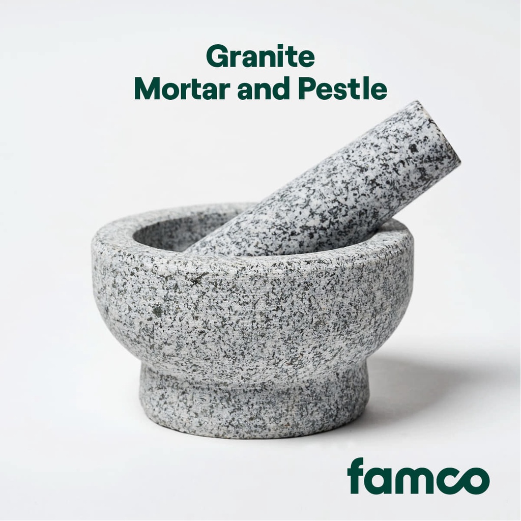 Famco Granite Mortar & Pestle, Durable Stone, Manual Grinder, Rustic