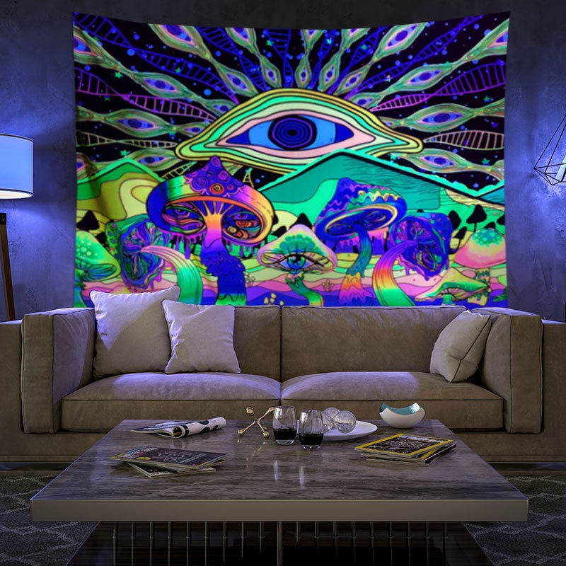 [Ready Stock] Tapestry Fluorescent UV Light Magic Color Mushroom Eye ...