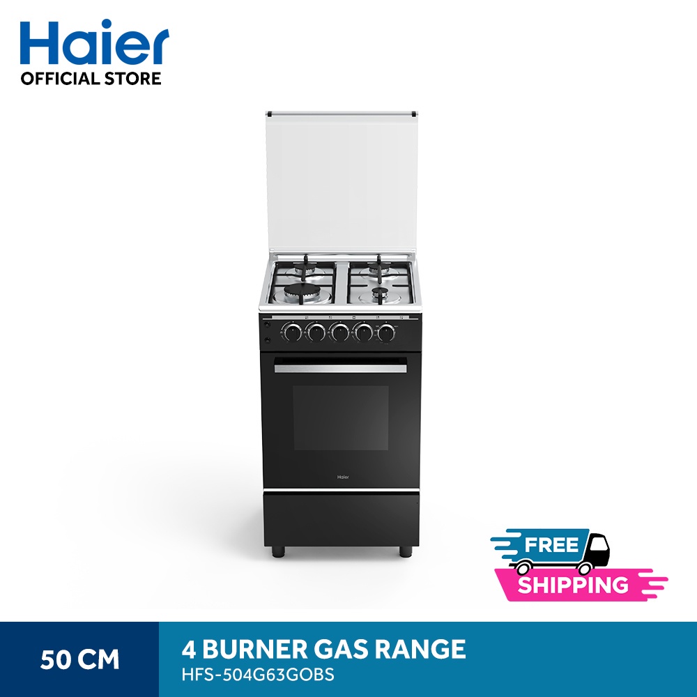 Haier HFS504G63GOBS 50cm 4 Gas Burners with 63L Double Burner Gas Oven