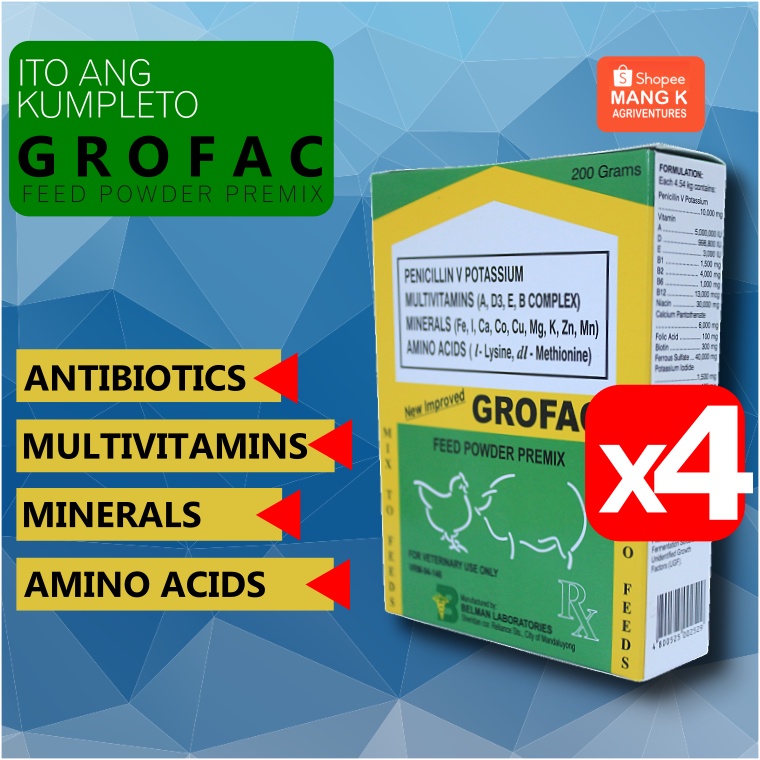 GROFAC Feed Premix Multivitamins Minerals and Antibiotics 200 grams
