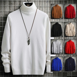 Autumn Winter Fashion Turtleneck Mens Thin Sweaters Casual Roll Nec