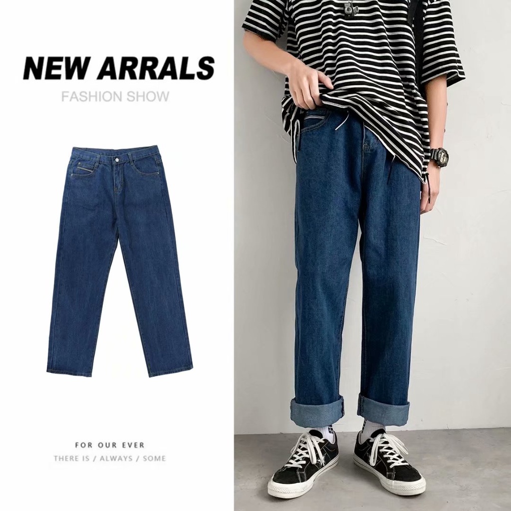 [M3xl] Dark Blue Jeans Men'S Fashion Brand Casual Straight Leg Loose
