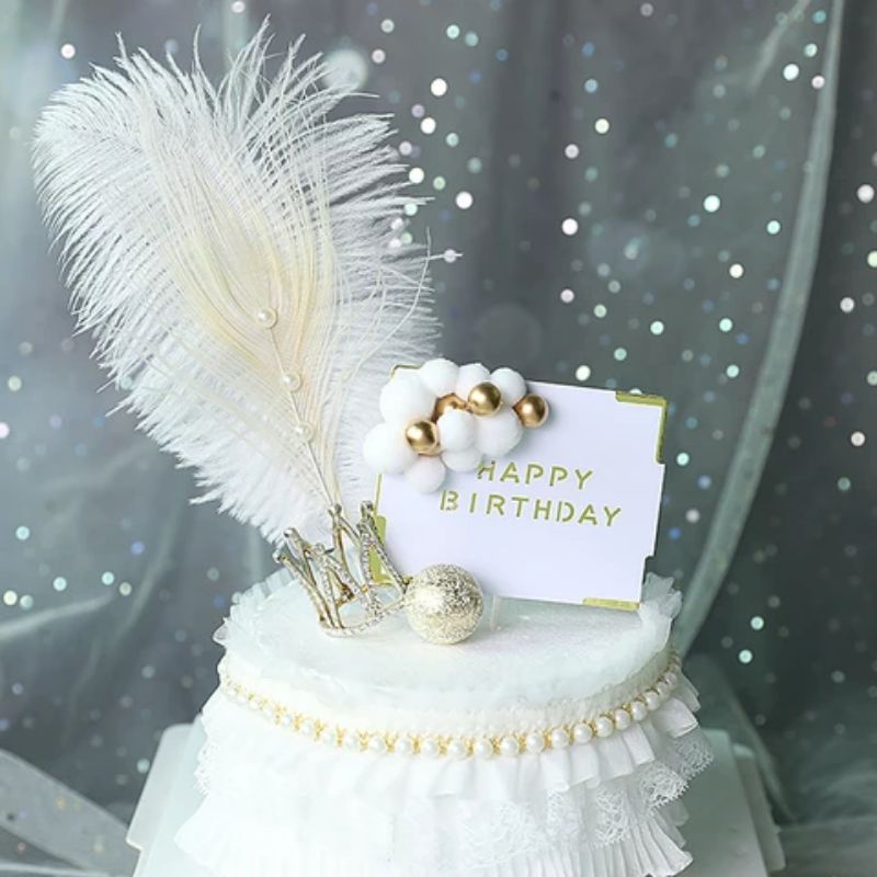 1pc Ostrich White Feather Cake Topper Design Birthday | Shopee Philippines