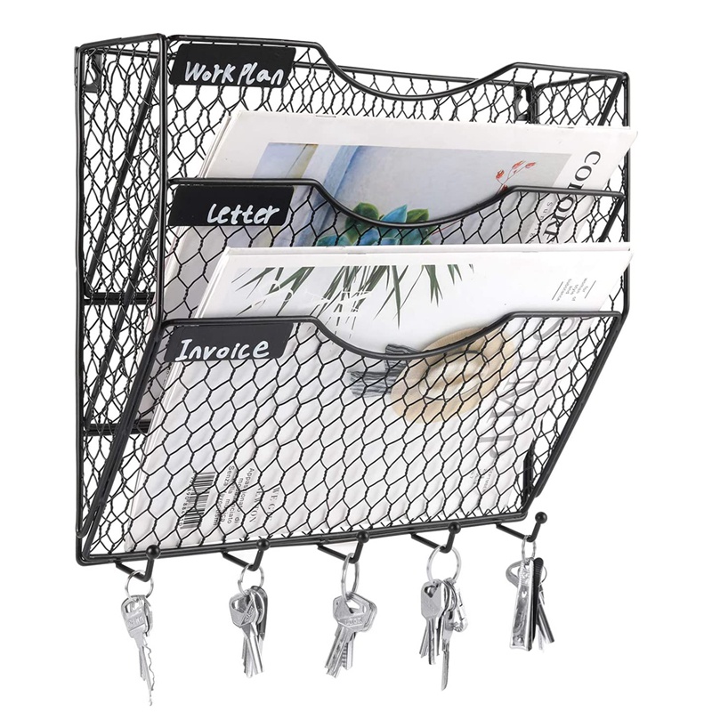 3Tier Wall File Holder Hanging Mail Organizer Metal Wire Wall Mounted