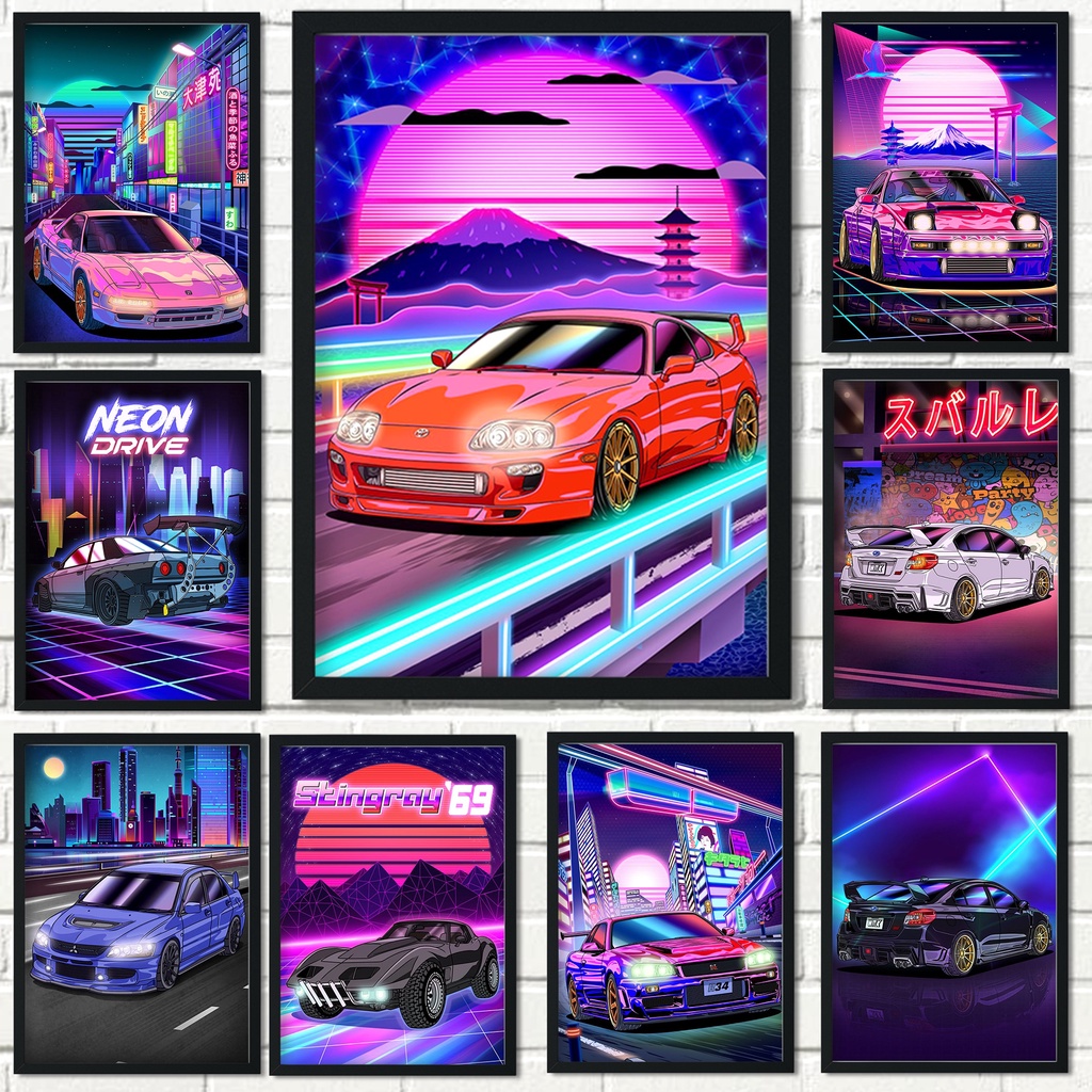 Tokyo Street Racing Nissan GTR Synthwave Neon 80S Poster Decoration ...