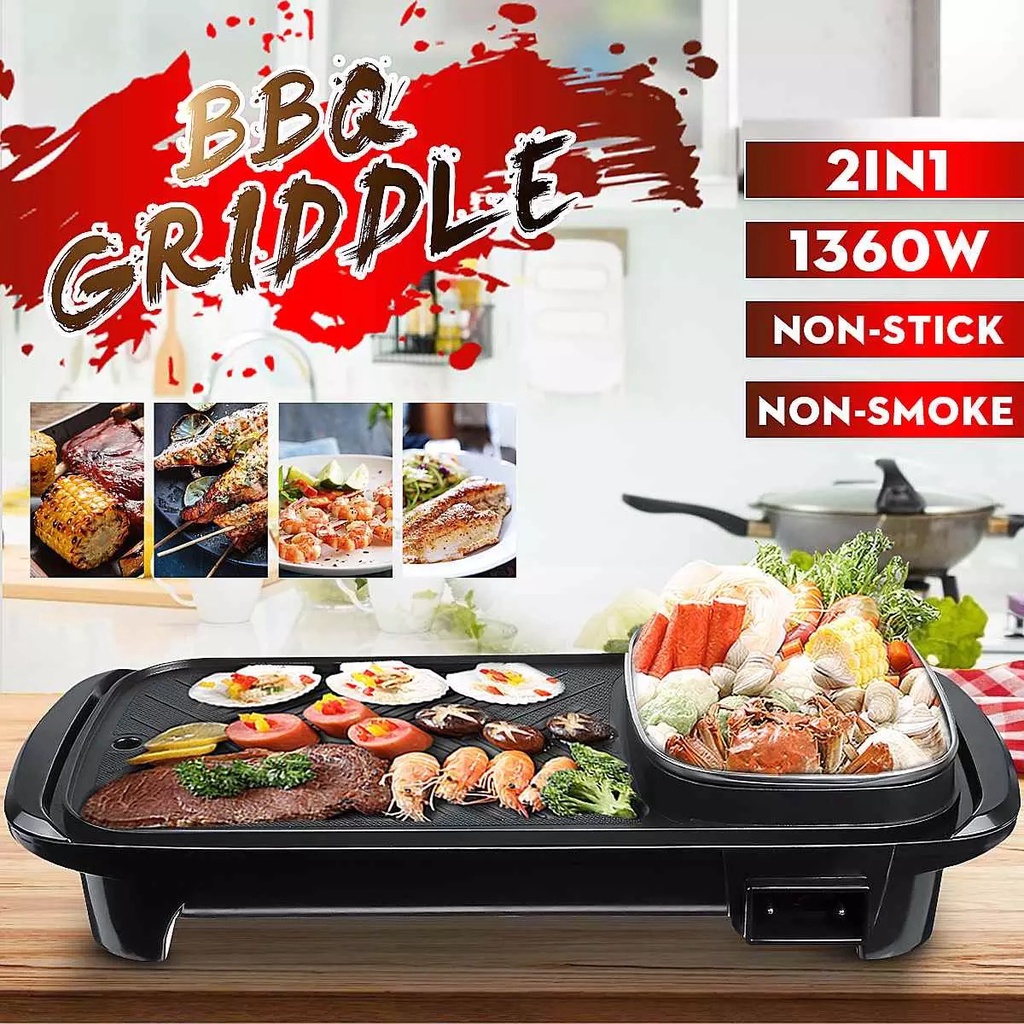 Estelle Electric Griddles 2In1 Electric Grill & Hot Pot NonStick