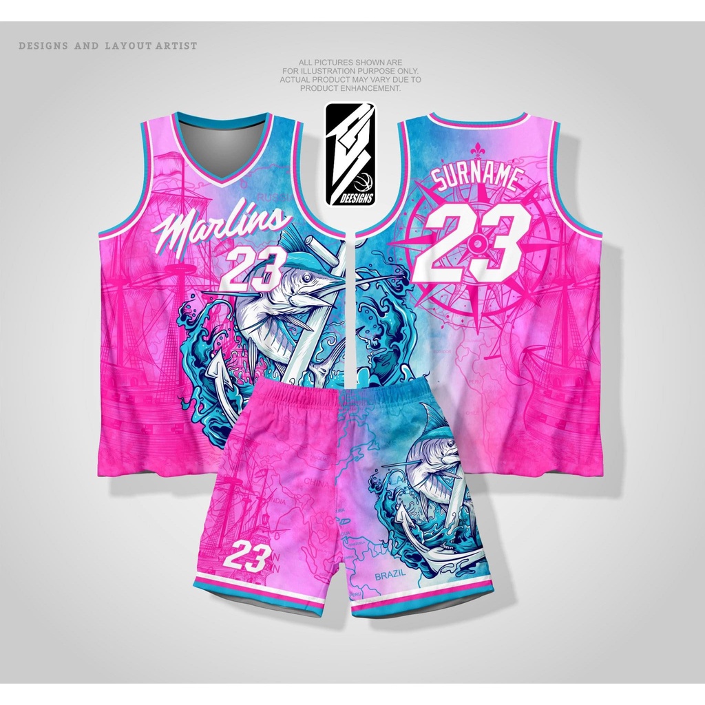Full Sublimation MARLINS 01 PINK BASKETBALL JERSEY FREE CUSTOMIZE NAME ...