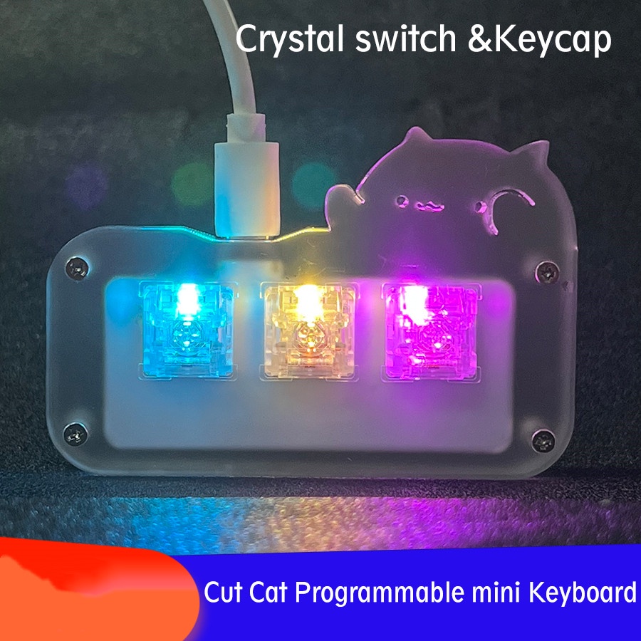 Mini Cat Keyboard 3 Key Crystal Switch with Transparent Keycap Acrylic ...