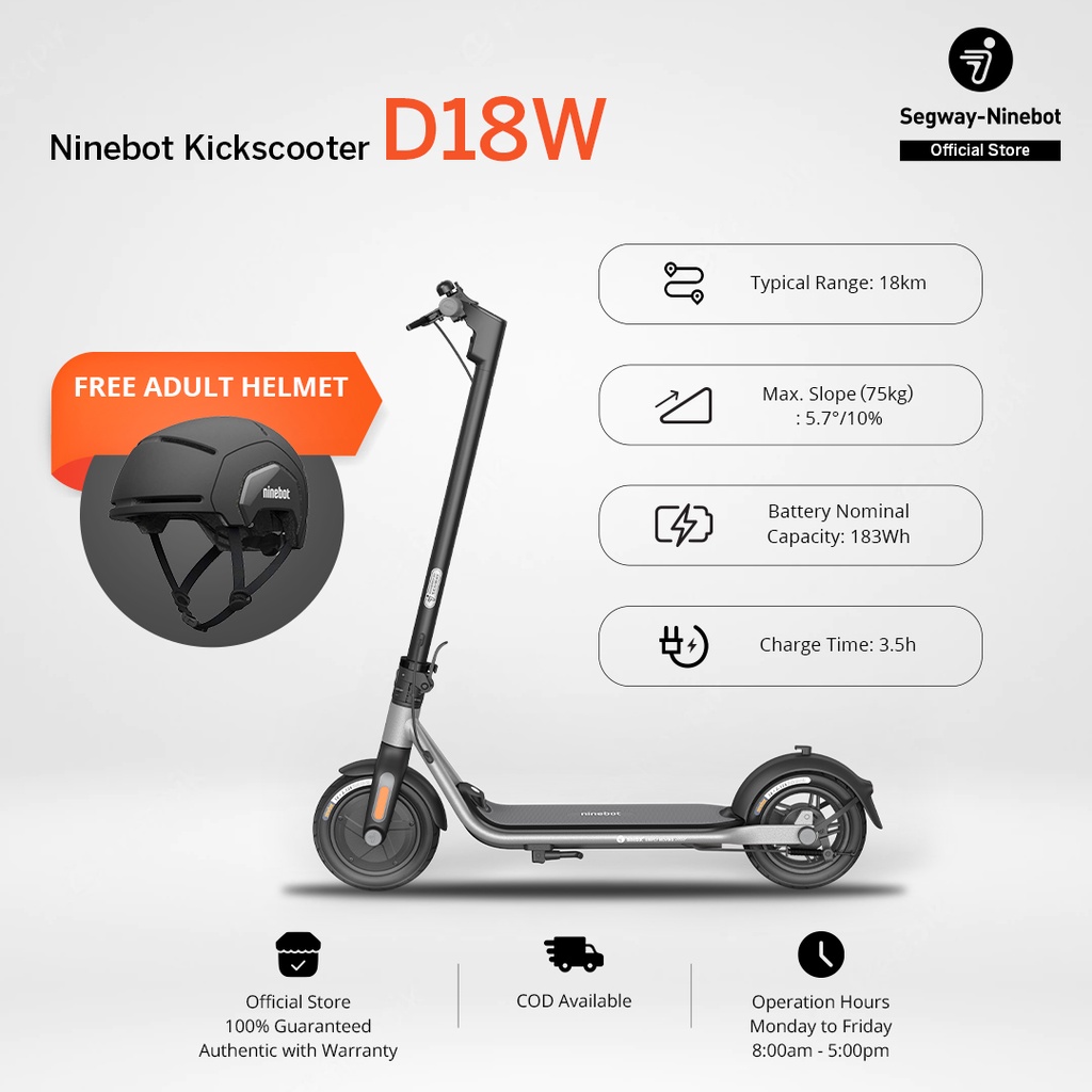SEGWAY Ninebot Kickscooter D18W Bundled with Adult Helmet LXL Shopee