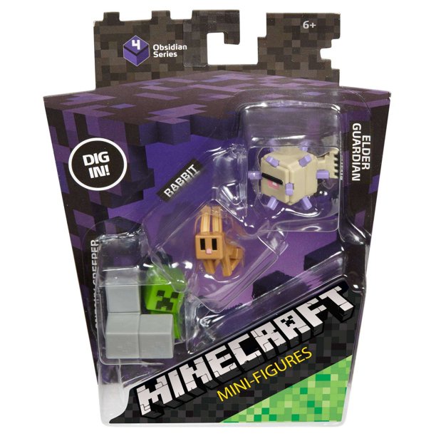 Minecraft Mini Figure 3-Pack, Sneaky Creeper, Rabbit & Elder Guardian ...