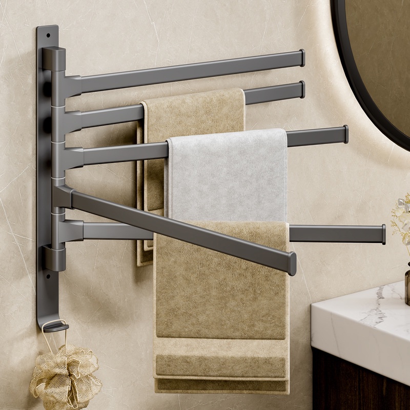 Rotating Towel Rack No Drilling Bathroom Shelf Hanging Rack Towel Bar ...