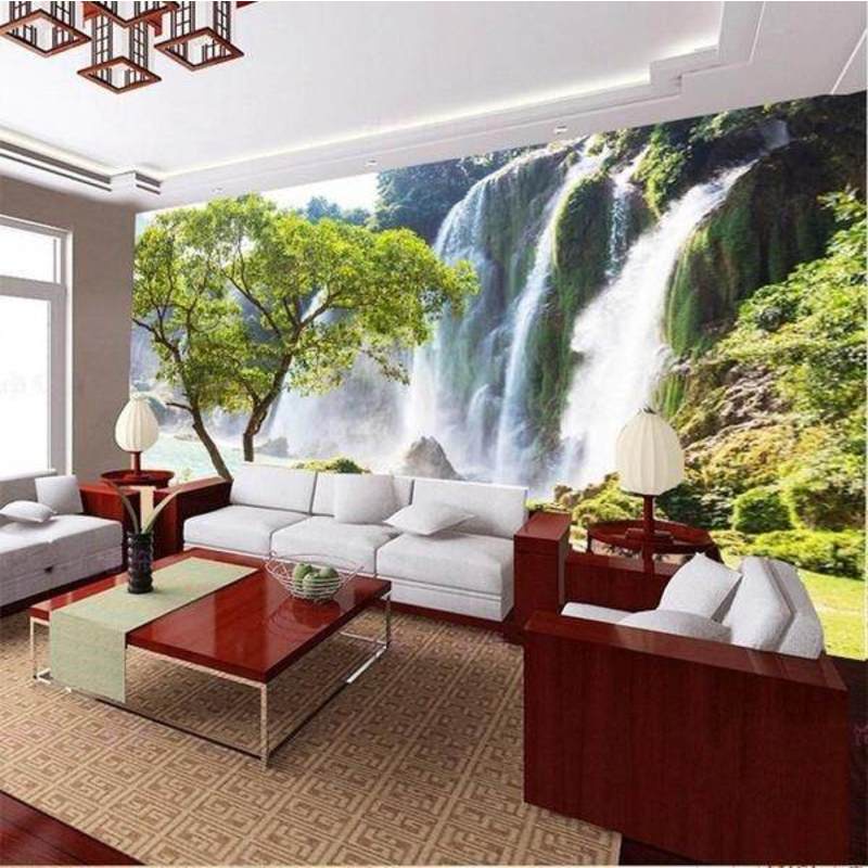 Custom 3D Huge Tree Aside Waterfall Background Wallpaper mural Wall