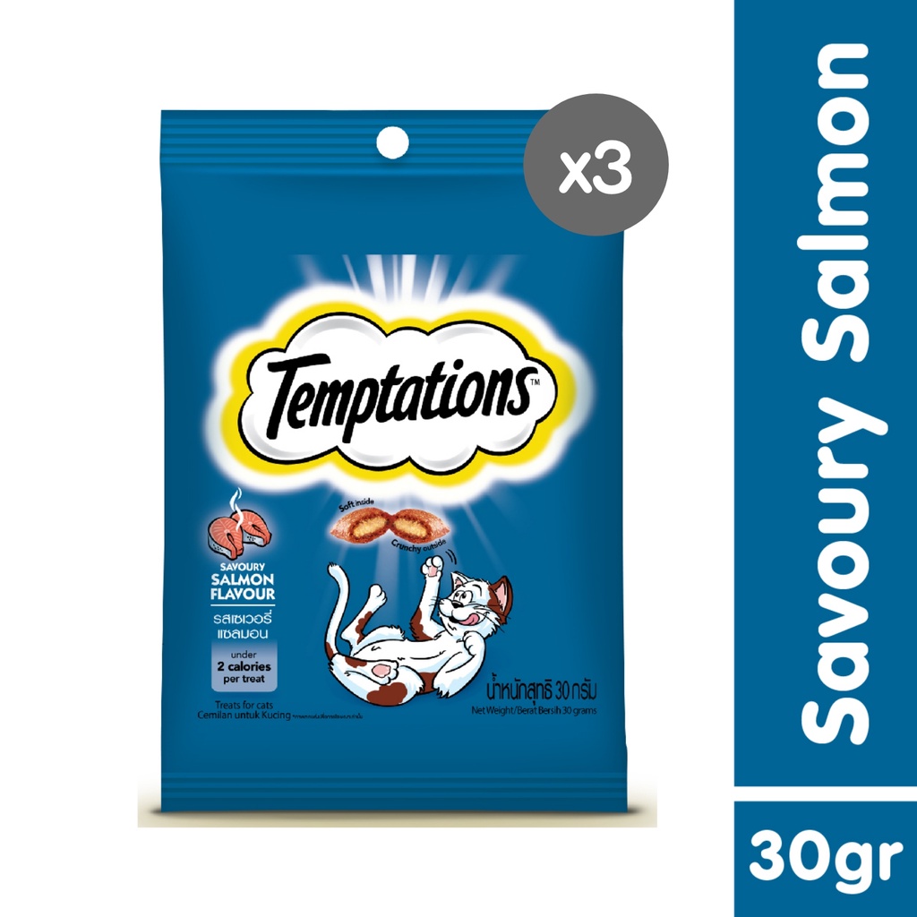 TEMPTATIONS Cat Treats (3Pack), 30g. Treats for Cats in Savory Salmon