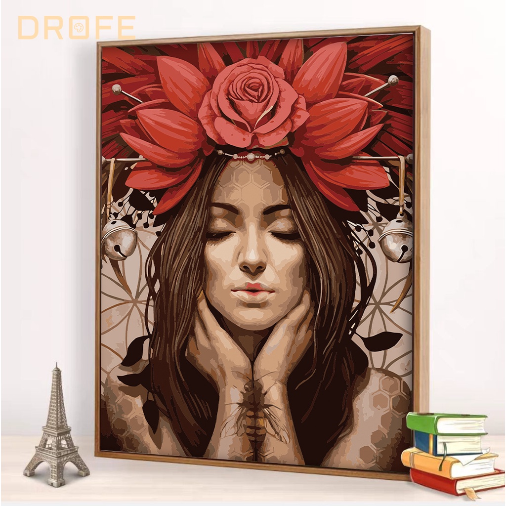 DROFE Painting By Numbers Flowers Girl Paint Number Figure On Canvas