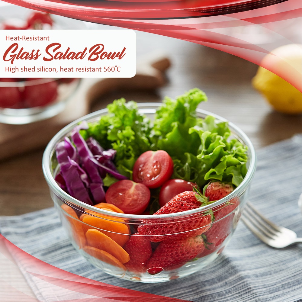 LOCAUPIN Borosilicate Glass All Purpose Round Salad Bowl Mixing Fruit ...